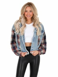 Oli & Hali What You Are Navy Plaid Denim Jacket