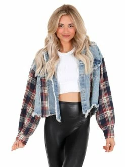 Oli & Hali What You Are Navy Plaid Denim Jacket