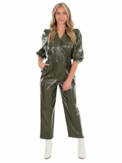 En Merci Do It Better Faux Leather Jumpsuit Playsuits