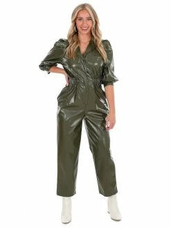 En Merci Do It Better Faux Leather Jumpsuit Playsuits