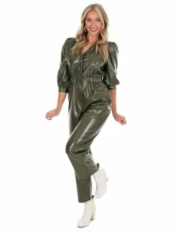 En Merci Do It Better Faux Leather Jumpsuit Playsuits