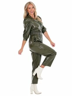 En Merci Do It Better Faux Leather Jumpsuit Playsuits