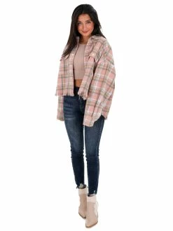 Mable Love Like Mine Pink Plaid Crop Shacket