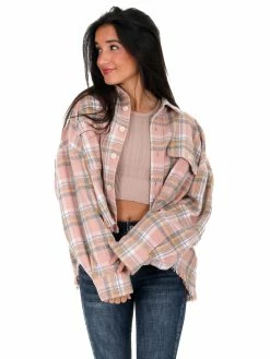 Mable Love Like Mine Pink Plaid Crop Shacket