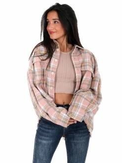Mable Love Like Mine Pink Plaid Crop Shacket