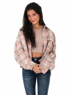 Mable Love Like Mine Pink Plaid Crop Shacket