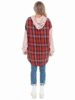 Oli & Hali Fade Away Long Strawberry Plaid Hoodie