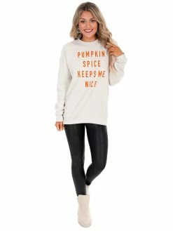 Oat Collective Pumpkin Spice Keeps Me Nice Pullover Holiday Tees