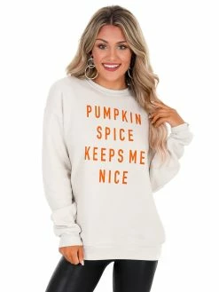 Oat Collective Pumpkin Spice Keeps Me Nice Pullover Holiday Tees