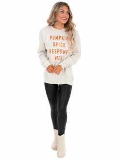 Oat Collective Pumpkin Spice Keeps Me Nice Pullover Holiday Tees