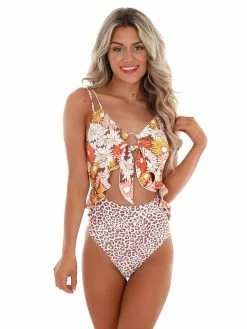 RW Designs Down In Kokomo Cheetah And Daisy One Piece Swimsuit