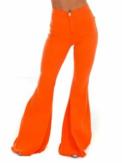Vibrant Keep It Up Orange High Waisted Flare Jeans Apparel