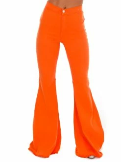 Vibrant Keep It Up Orange High Waisted Flare Jeans Apparel