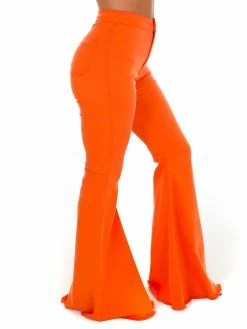 Vibrant Keep It Up Orange High Waisted Flare Jeans Apparel