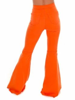 Vibrant Keep It Up Orange High Waisted Flare Jeans Apparel