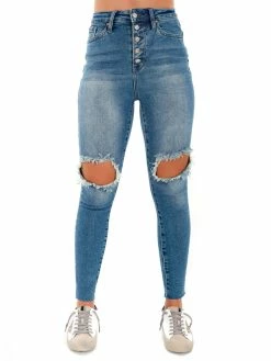 YMI Past Due Exposed Button Ankle Jeans