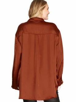 Apparel-Curvy Girl Curvy Glad You Came Satin Button Down Top