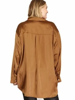 Apparel-Curvy Girl Curvy Glad You Came Satin Button Down Top