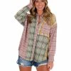 Crescent Lesson In Love Lavender Patchwork Plaid Button Up Top