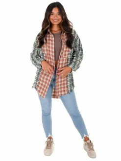 Crescent Patch It Up Rust Multi Plaid Button Up Top Tops
