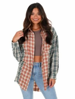 Crescent Patch It Up Rust Multi Plaid Button Up Top Tops