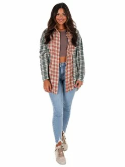 Crescent Patch It Up Rust Multi Plaid Button Up Top Tops
