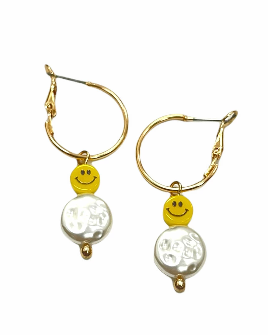 Promo ❤️ Jewelry Small Smiley Face Pearl Hoops Earrings ❤️ 1 Jewelry Small Smiley Face Pearl Hoops Earrings