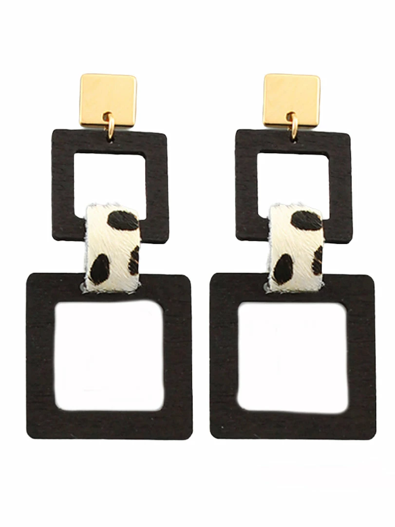 Outlet ⌛ Jewelry Wood 2 Square & Leather Earrings ⭐ 1 Jewelry Wood 2 Square & Leather Earrings