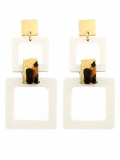 Outlet ⌛ Jewelry Wood 2 Square & Leather Earrings ⭐ 5 Jewelry Wood 2 Square & Leather Earrings