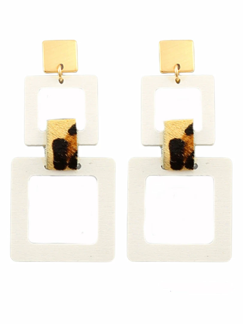 Outlet ⌛ Jewelry Wood 2 Square & Leather Earrings ⭐ 3 Jewelry Wood 2 Square & Leather Earrings
