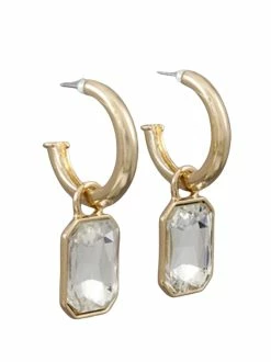 Jewelry Octagon Crystal Dangle Hoops