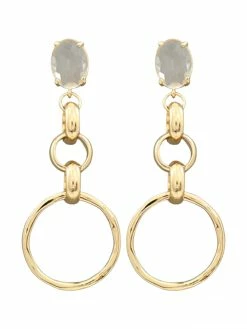 Jewelry Oval Crystal & Chain Link Earrings