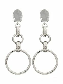 Jewelry Oval Crystal & Chain Link Earrings