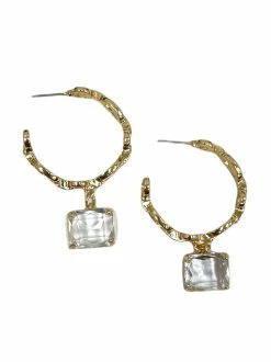 Jewelry Chainlink Hoop With Square Pendant Earrings