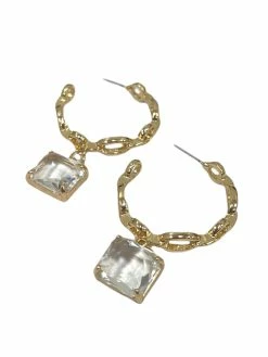 Jewelry Chainlink Hoop With Square Pendant Earrings