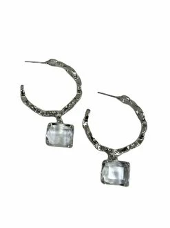 Jewelry Chainlink Hoop With Square Pendant Earrings
