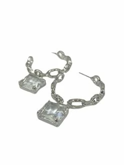 Jewelry Chainlink Hoop With Square Pendant Earrings
