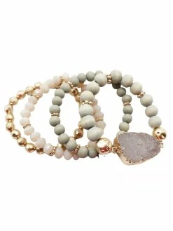 Jewelry Layered Druzy & Wood Beaded Stack Bracelet