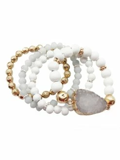 Jewelry Layered Druzy & Wood Beaded Stack Bracelet