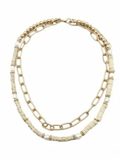 Jewelry Heishi Wood & Pearl Necklace