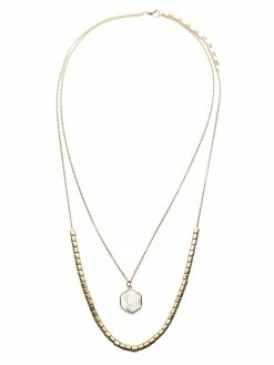 Jewelry Layered Natural Stone & Metal Necklace Necklaces