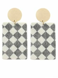 Jewelry Calf Checkered Rectangle Earrings