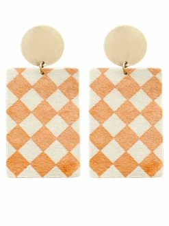 Jewelry Calf Checkered Rectangle Earrings