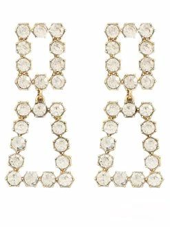 Golden Stella 2 Square Crystal Linked Earrings