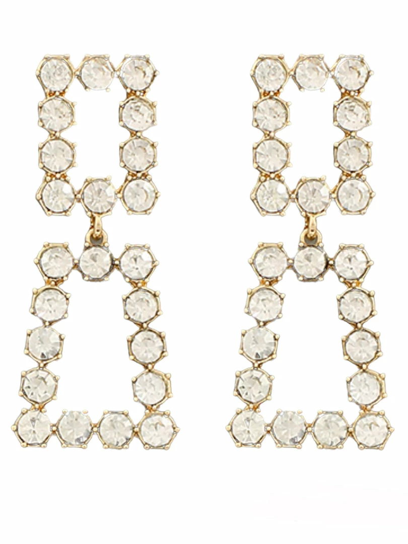 Best deal 👏 Golden Stella 2 Square Crystal Linked Earrings 🔥 1 Golden Stella 2 Square Crystal Linked Earrings