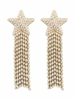 Golden Stella Crystal Tassel Star Earrings