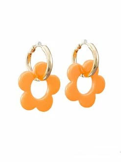 Golden Stella Gameday Orange Flower Dangle Huggie Hoops Jewelry