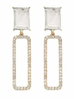 Golden Stella Square Bead & Open Rectangle Earrings