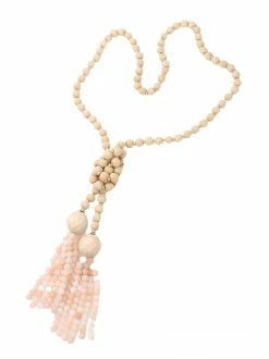 Josie's Boutique Said It All Long Beaded Wood With Pink Natural Stone Tassel Necklace Necklaces
