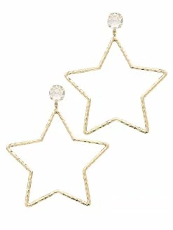 Golden Stella Textured Star & Glass Earrings